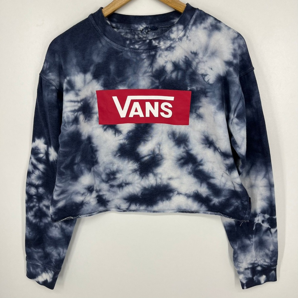 Vans Womens Tie Dye Cropped Sweatshirt Navy White Red Box Logo Size Medium